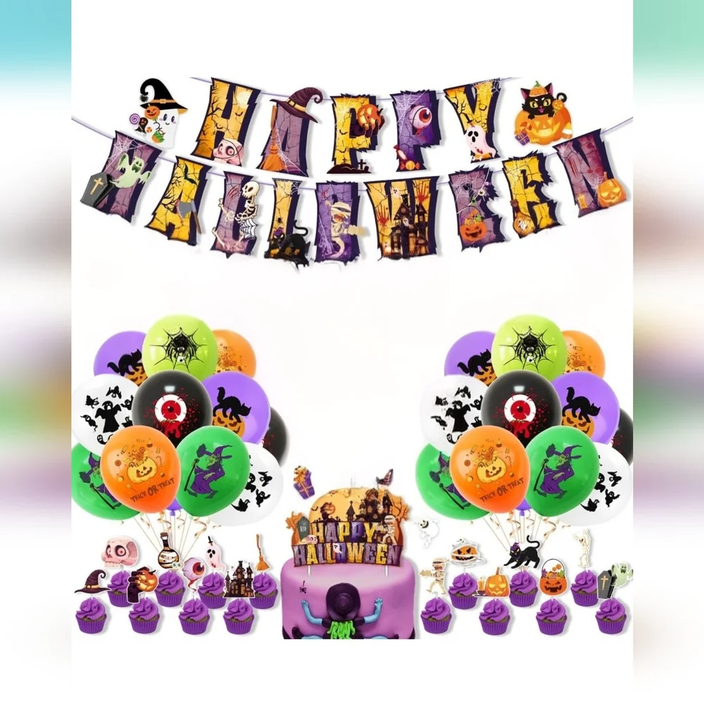 Halloween Party Kit With Decor, Pumpkin Carving/Painting Kits, Favors, & Masks.